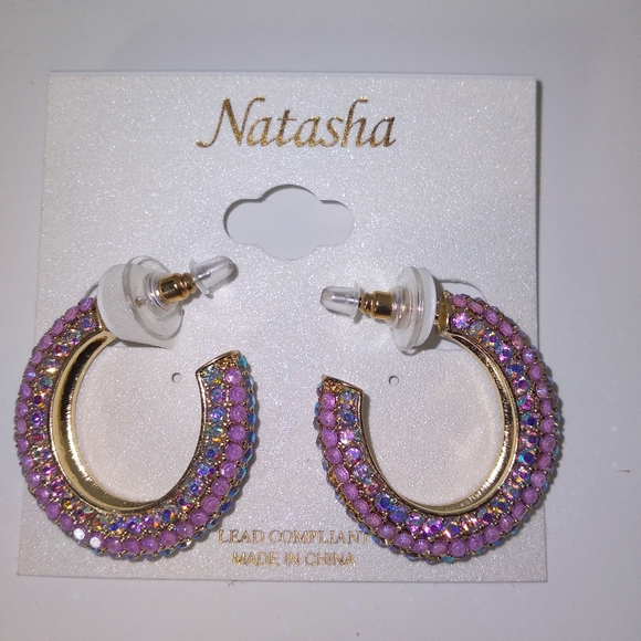 Jewelry - Natasha Lavender Rhinestone Loop Earrings